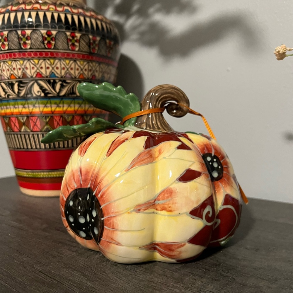 Autumn Harvest Sunflower Ceramic Pumpkin